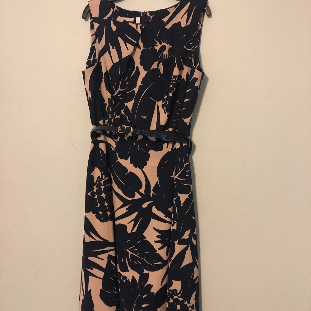 Signature Patterned Fit and Flare Dress with Belt